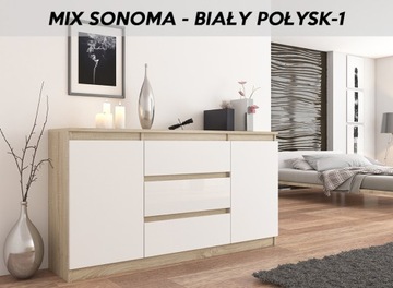 КОМОД 140 СМ ШКАФ 3 ЯЩИКА 2 Sonoma MIX GLOSS