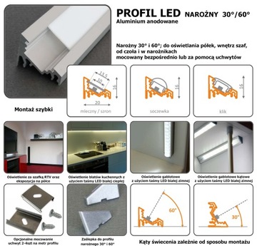 Profil aluminiowy narożny 60' do taśm LED 1m HURT