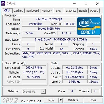 Intel i7-3740QM SR0UV до 3,7 ГГц 4 ядра 8 потоков