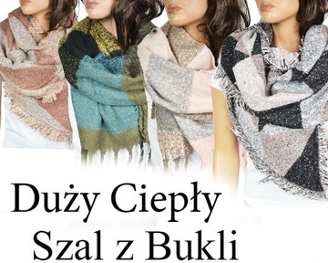 DUŻY Szal Ciepły SZALIK z Bukli PONCZO 20 WZORÓW