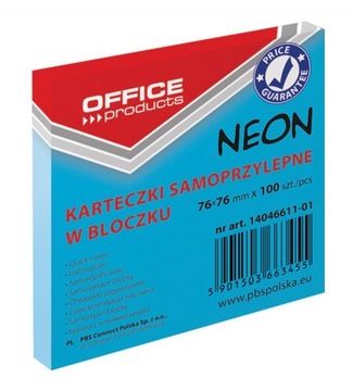 Karteczki samoprzylepne OFFICE 76x76 neon niebies.