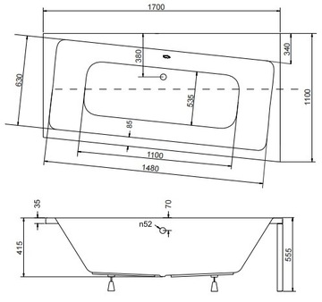 Wanna asymetryczna INFINITY 170x110 prawa+OBUD+SYF