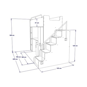 JSM4 Двухъярусная кровать 80x190 Шкаф + письменный стол + матрас черный глянцевый