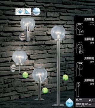 GLOBO LAMPA KINKIET ZEWNETRZNY ELEWACYJNY BOWLE IP44 INOX E27