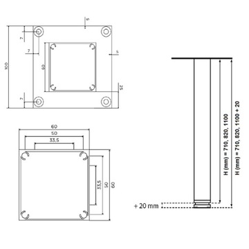 АЛЮМИНИЕВАЯ БЕЛАЯ НОжка СТОЛА ДЛЯ МЕБЕЛИ 60x60x1100