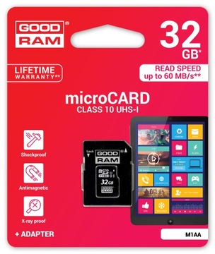 КАРТА GOODRAM MICRO SD 32 ГБ CL 10 UHS + МИКРО-РИДЕР