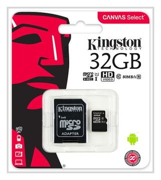 Kingston карта памяти 32 ГБ MICRO SD C10 + адаптер
