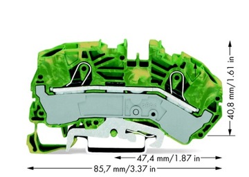 2-проводной соединитель PE-рейки 16 мм2 желто-зеленый