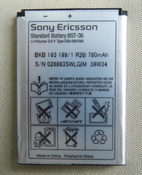 ОРИГИНАЛЬНЫЙ АККУМУЛЯТОР BST-36 SONY ERICSSON W200i Z310a Z500