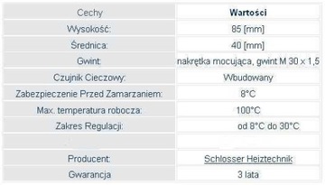 SCHLOSSER zawór termostatyczny prawy + głowica termostatyczna (521+562)