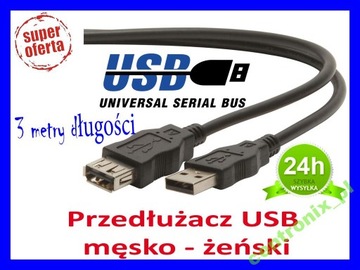 Kabel przedłużacz USB A/A męsko/żeński 1.8m