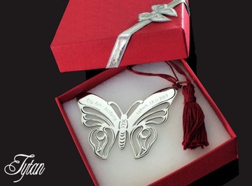 Серебряная закладка-бабочка, подарок, гравировка