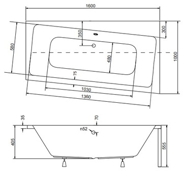 INFINITY асимметричная ванна 160x100 правая +OBUD+SYF