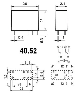 РЕЛЕ ПОИСК 40.52 230В AC 2x 8A / RM94