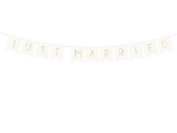 Baner weselny napis Just Married biały girlanda dekoracje wesele ślub 1szt