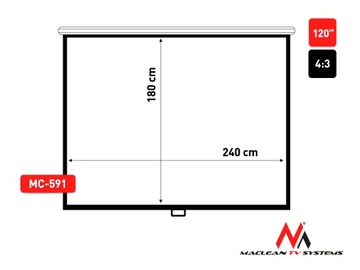 ПРОЕКЦИОННЫЙ ЭКРАН 240x180см ПОЛУАВТОМАТИЧЕСКИЙ 120'' 4:3 16:9 MACLEAN MC-591 MATTE