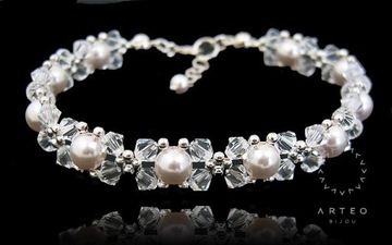Bransoletka ślubna srebrna perły kryształy 1836