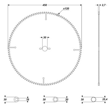 Дисковая пила по дереву, 450 x 30 мм T120