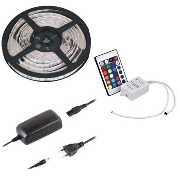 Zestaw TAŚMA RGB LED 6W/m 12V DC + sterownik IR + pilot + zasilacz