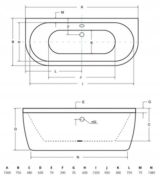 Отдельностоящая подвесная ванна BESCO VISTA 150x75