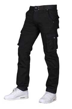 Bojówki czarne + pasek D9079-1 fashionmen2 rozm.30