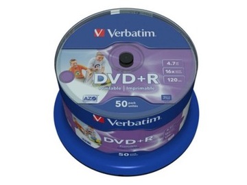 Verbatim DVD+R do nadruku bez logo NO ID 50 sztuk