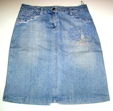 Spódnica JEANS do KOLAN z PAJĘCZYNĄ r. 40