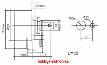 Potencjometr obrotowy 3W 4K7 Ohm B liniowy