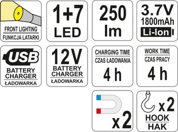 ЛАМПА ДЛЯ МАСТЕРСКОЙ 3 Вт COB LED Li-Ion micro USB YATO