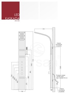 ДУШЕВАЯ ПАНЕЛЬ CORSAN LED КАСКАД СЕРЕБРЯНЫЙ СМЕСИТЕЛЬ