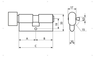 Никелированная вставка GERDA с ручкой дверного замка G 30/50