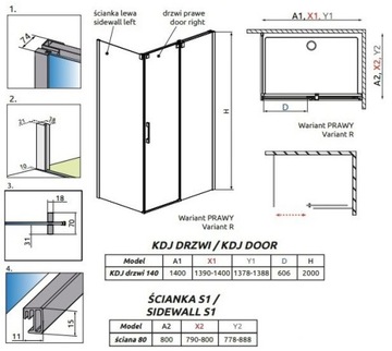 Кабина RADAWAY ESPERA KDJ 140х80 ПРОЗРАЧНЫЕ ПРАВА