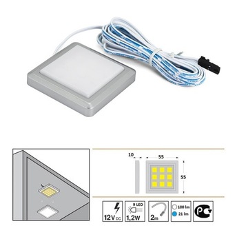 КВАДРАТНЫЙ светодиодный светильник под шкаф молочного цвета 12В синий