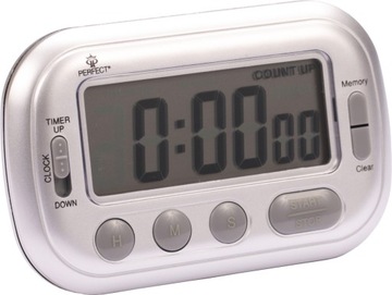 MINUTNIK Z PAMIĘCIĄ STOPER ZEGAR TIMER 24h LCD FV SREBRNY