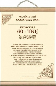 Dyplom życzenia pamiątka 60 Urodziny prezent Pani Karta ecru