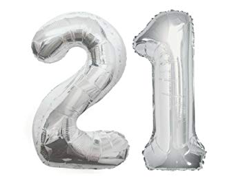 BALONY FOLIOWE srebrne CYFRY 21 URODZINY 80cm