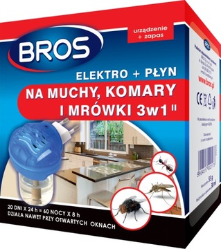 BROS ELEKTRO + PŁYN NA MUCHY KOMARY MRÓWKI 60 NOCY OCHRONY