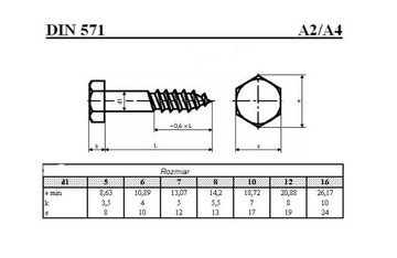 10X80 Шуруп по дереву из нержавеющей стали DIN 571 A2 6-гранный