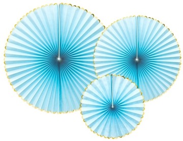 Rozety Papierowe dekoracyjne jasny niebieski 3szt