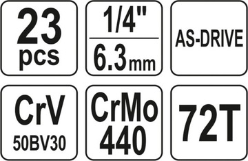 YT-14451 ZESTAW NARZĘDZIOWY KLUCZE 1/4 KPL. 23 SZT