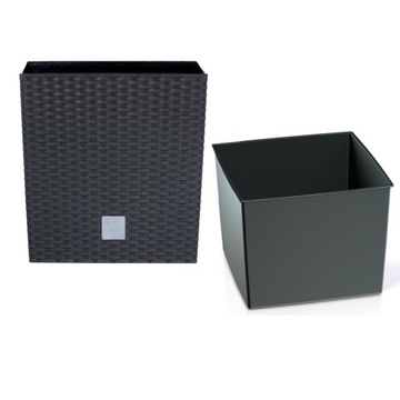 фото ориг. №1, Flowerpot with cartridge 20cmx20cm rattanowa anthracite
