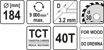 ЦИРКУЛЯРНАЯ ПИЛА ПО ДЕРЕВУ 184 мм 40T YT-6061