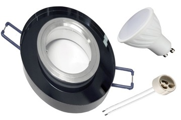 Zestaw oprawa halogen SZKLANA CZARNA +LED GU10 10W