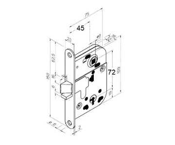 ЗАМОК ВРЕЗНЫЙ 72/45 С КЛЮЧОМ ABLOY 2014 BODA