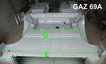 Торцевое продольное покрытие пола багажника ГАЗ 69 М и усиление пола А.