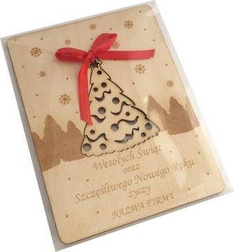 Деревянная РОЖДЕСТВЕНСКАЯ ОТКРЫТКА с елочным УКРАШЕНИЕМ №2