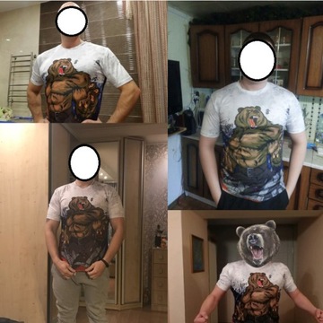 MĘSKA KOSZULKA T-SHIRT 3D NIEDŹWIEDŹ SIŁOWNIE 3XL