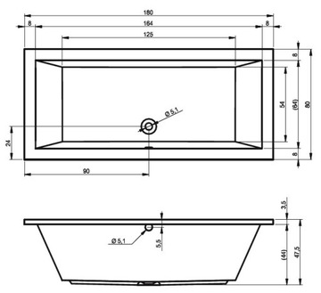 WANNA PROSTOKĄTNA RIHO LUSSO 180x80 BA98 + NOGI