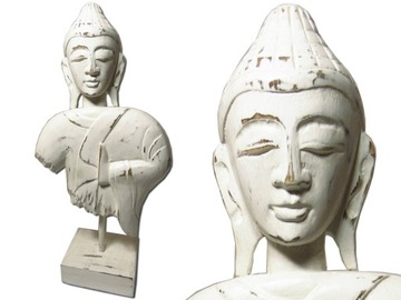 Rzeźba Figura BUDDA - Drewno Rękodzieło 42cm BIAŁY