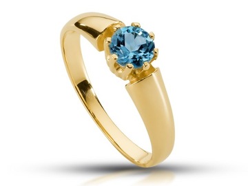 Złoty pierścionek z topazem blue certyfikat 333
